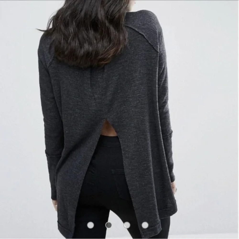 We the Free‎ Free People Turtleneck Back Slit Charcoal Gray Sweater Size S